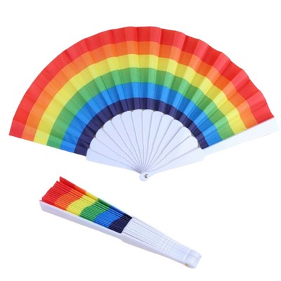 9" Rainbow Folding Fabric Hand Fan