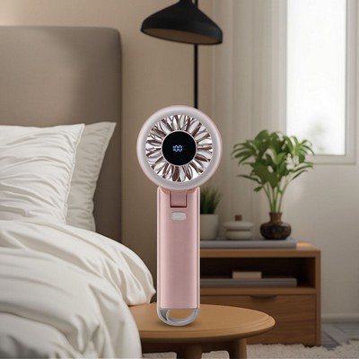 Custom Logo USB Rechargeable Portable Mini Handheld Cooling Fan with Digital Display